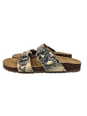 Time and Tru Snake-Print Double Buckle Slide Sandals in Cream and Black. Size 11